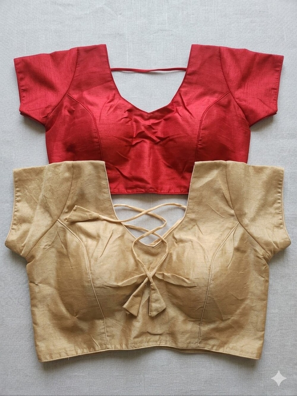 New  Set of 2 silk blend saree / lehenga gold & red blouse Size S